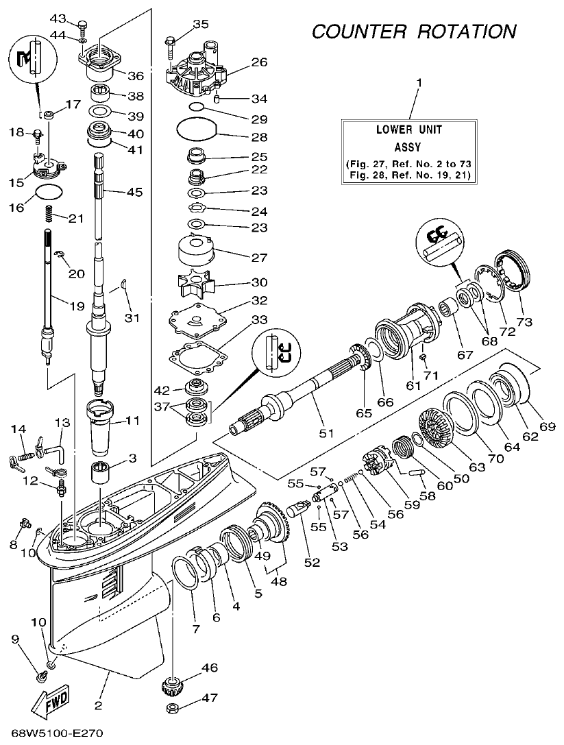 Yamaha F115TR, LF115TR, F115AET, FL115AET LOWER CASING & DRIVE 3 parts diagram